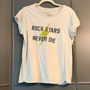 Recycled Karma White Tee with Black and Yellow Print